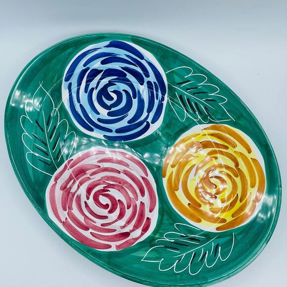 15" Oval Floral Swirls Design Platter Hand Painted Exclusively Pier One 1  ITALY - Picture 7 of 7